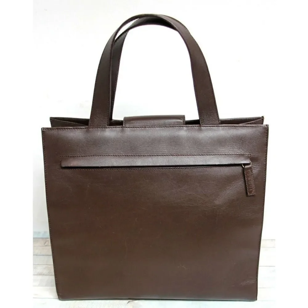 90th Y2K  Gucci BROWN GENUINE LEATHER SUEDE LINED LOGO HANDBAG PURSE SATCHEL